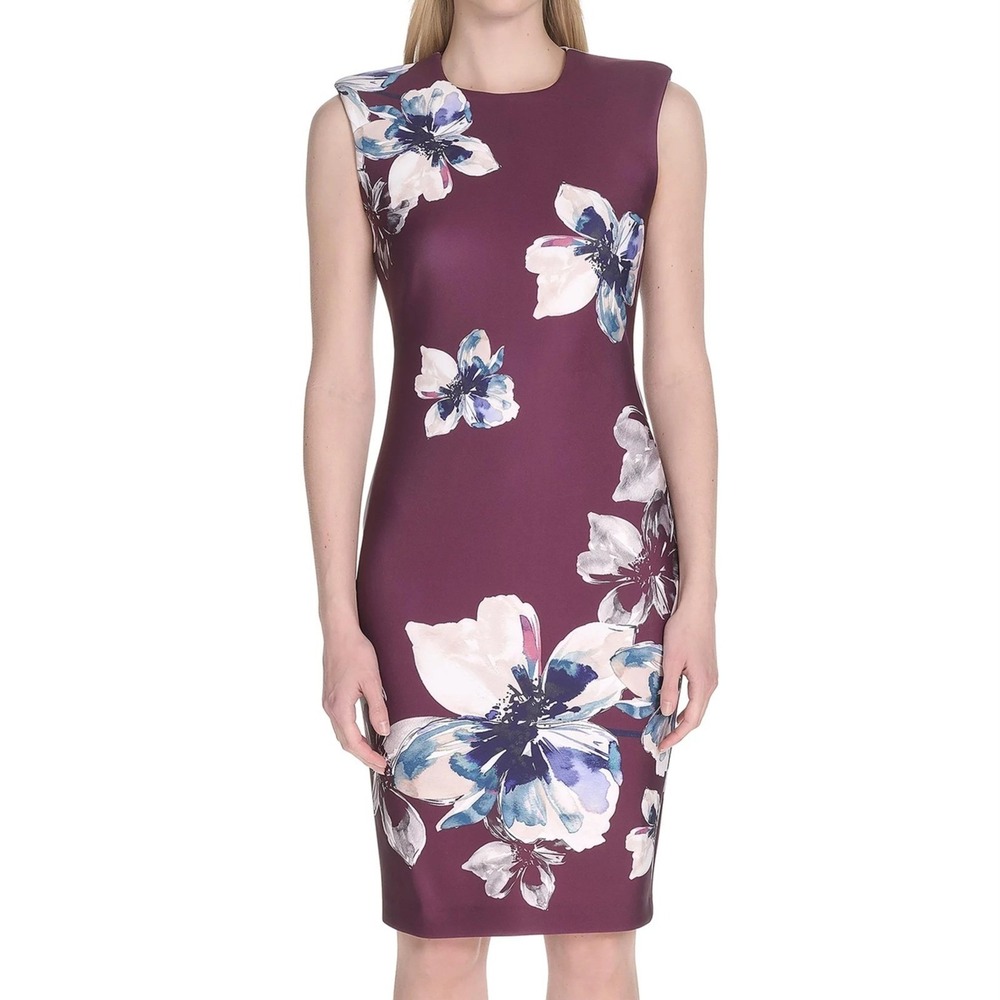 Calvin Klein Scuba Floral Print Sleeveless Sheath Dress Womens Size 12 NWT